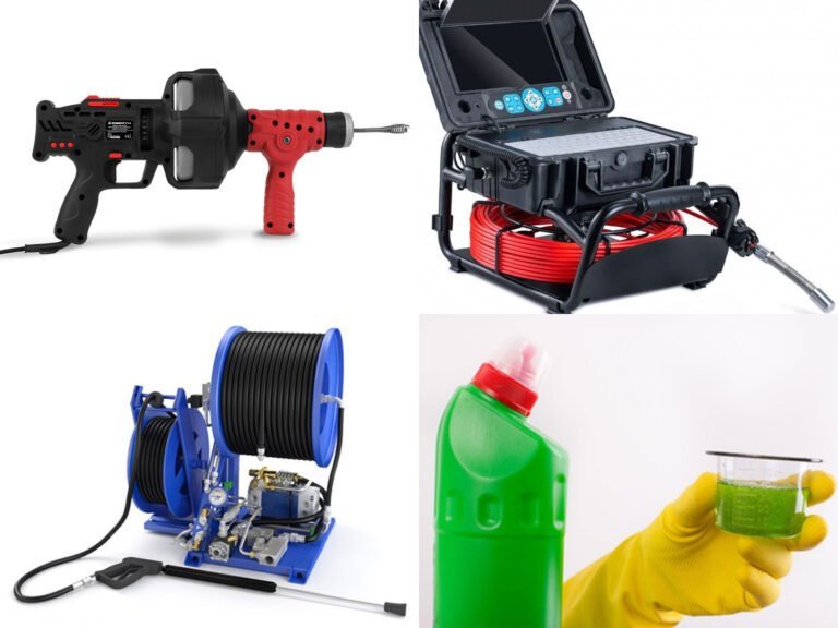 Outils et techniques professionnels pour le débouchage et dégorgement : caméra d’inspection, nettoyeur haute pression et produits adaptés.